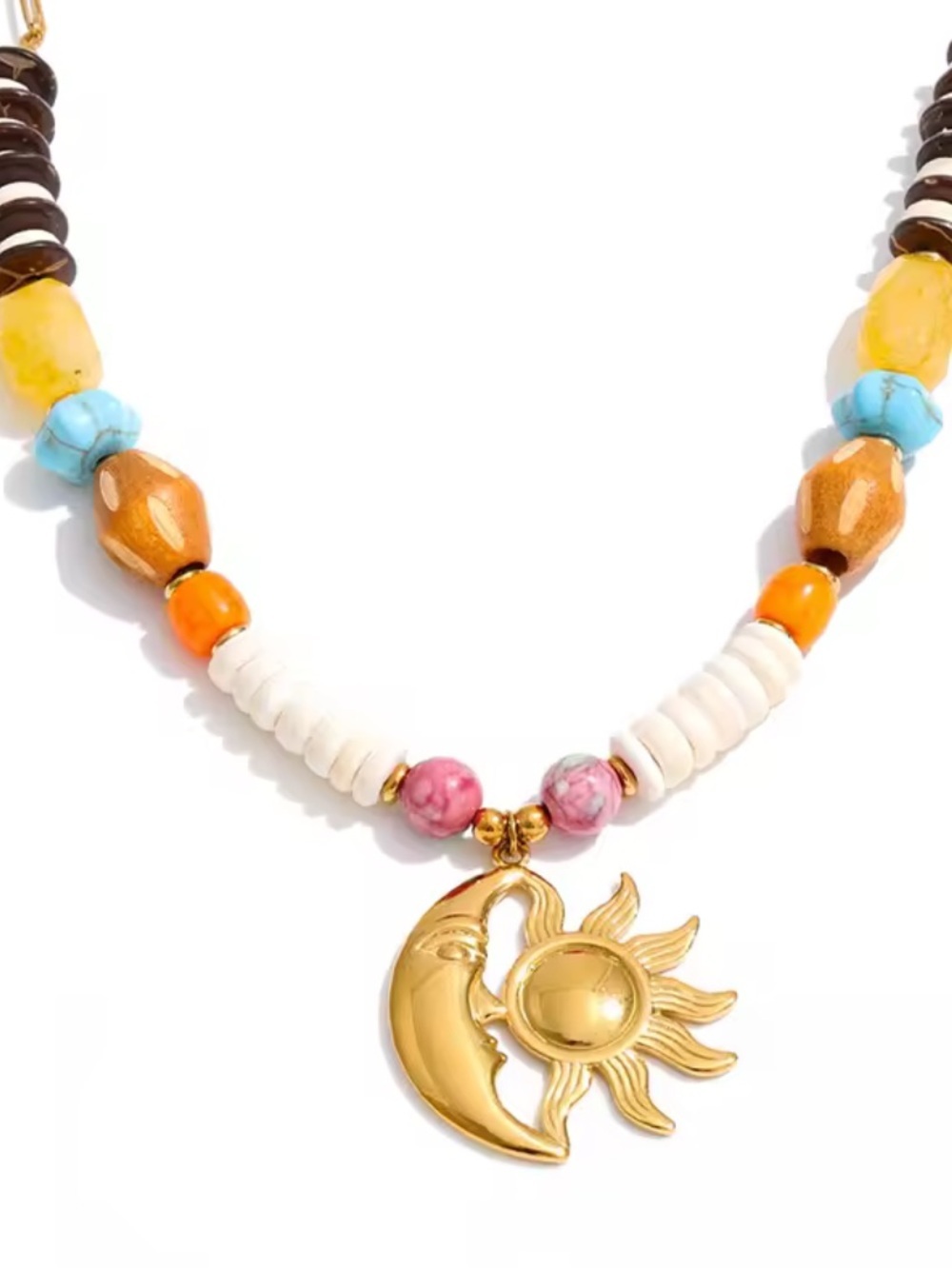 Celestial Sun Moon Gold Beaded Necklace - Picture 6 of 17